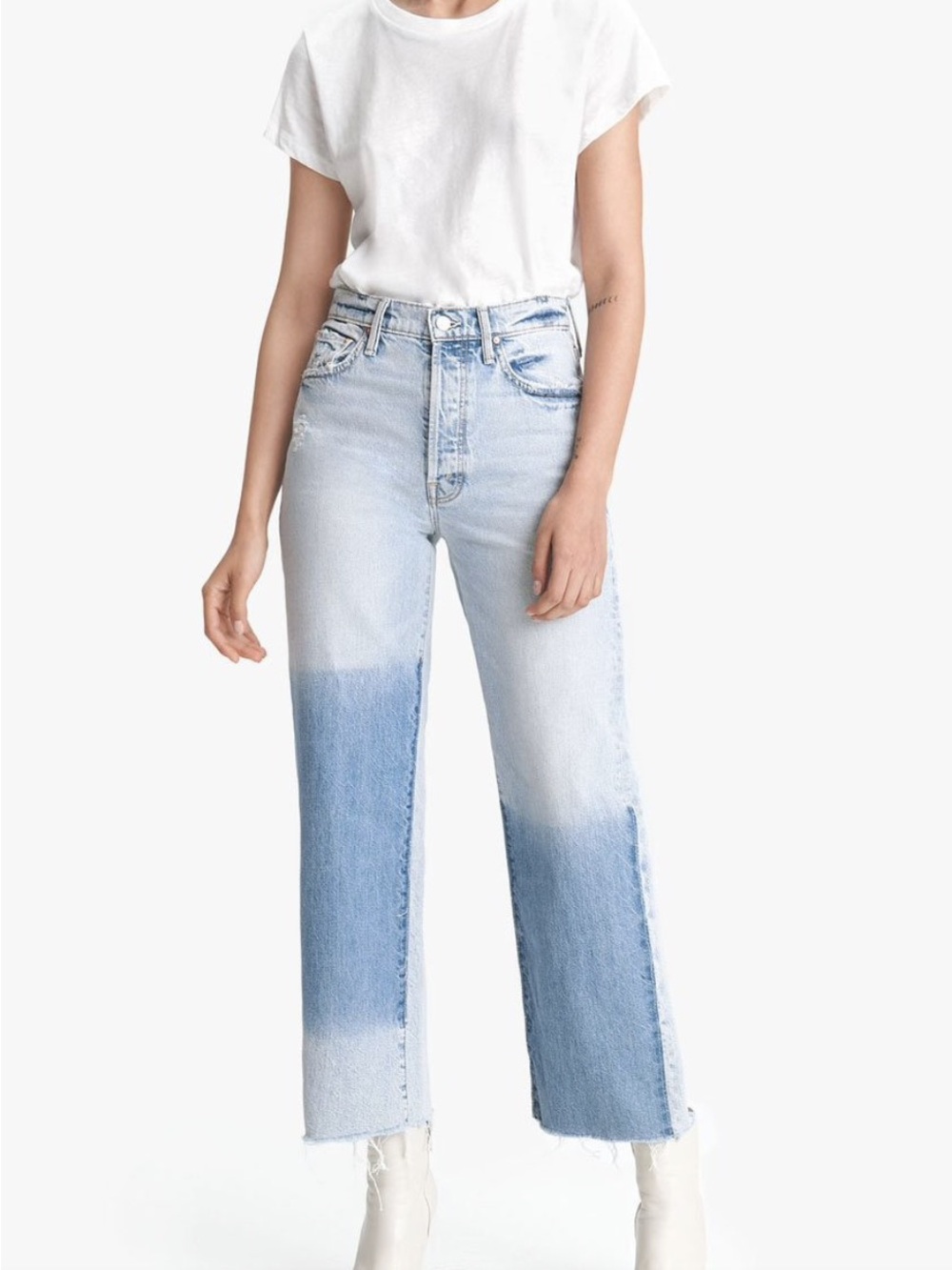 Mother Rambler Ankle Fray Jeans Two Toned Win Some Lose Some Wash